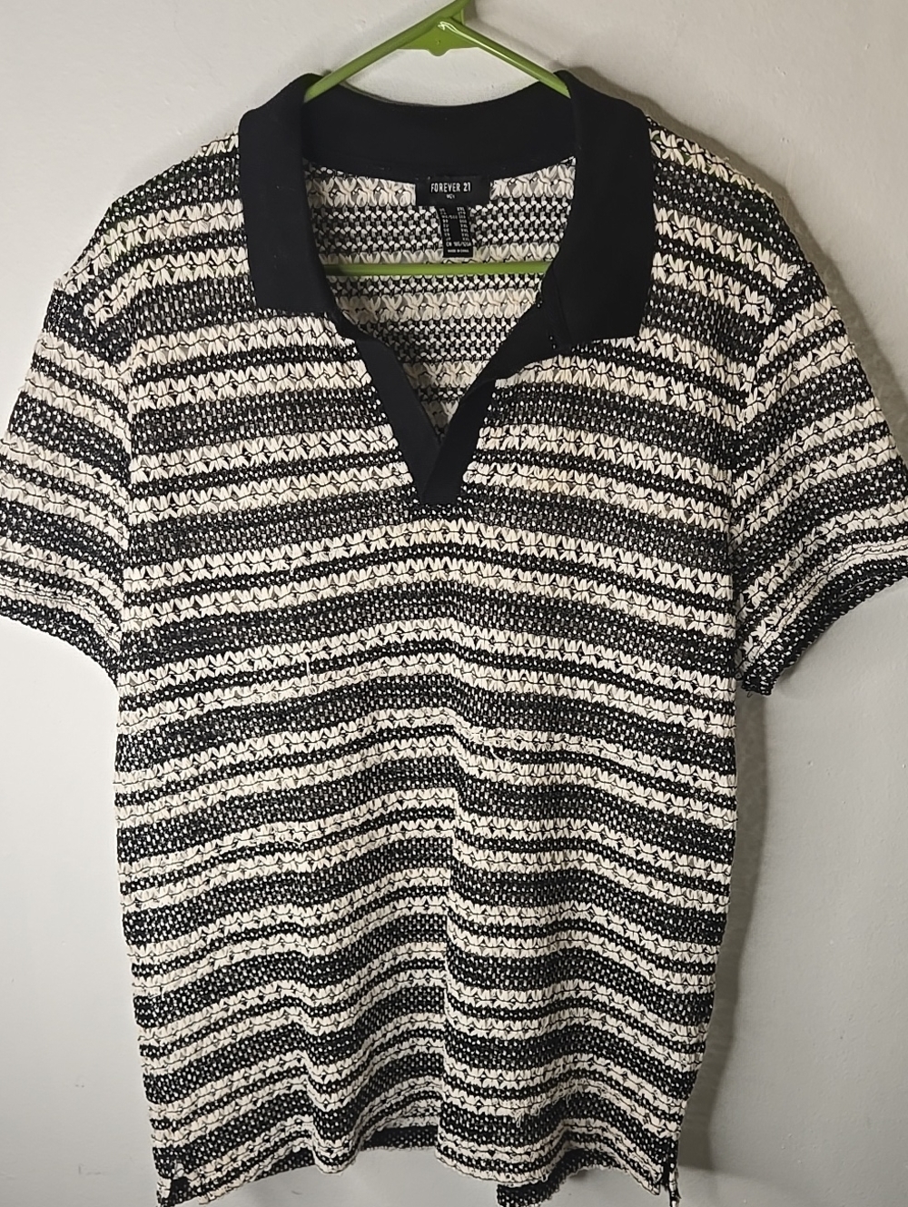 Forever 21 Black & White Striped Polo Shirt